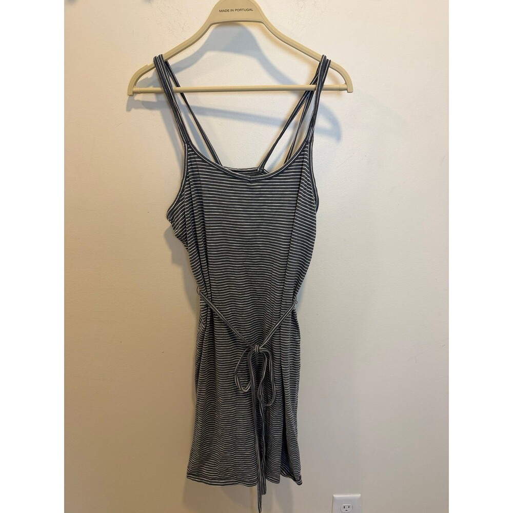 Toad&Co Capellini Gray Stripe Organic Knit Tie Waist Strappy Shift Dress
